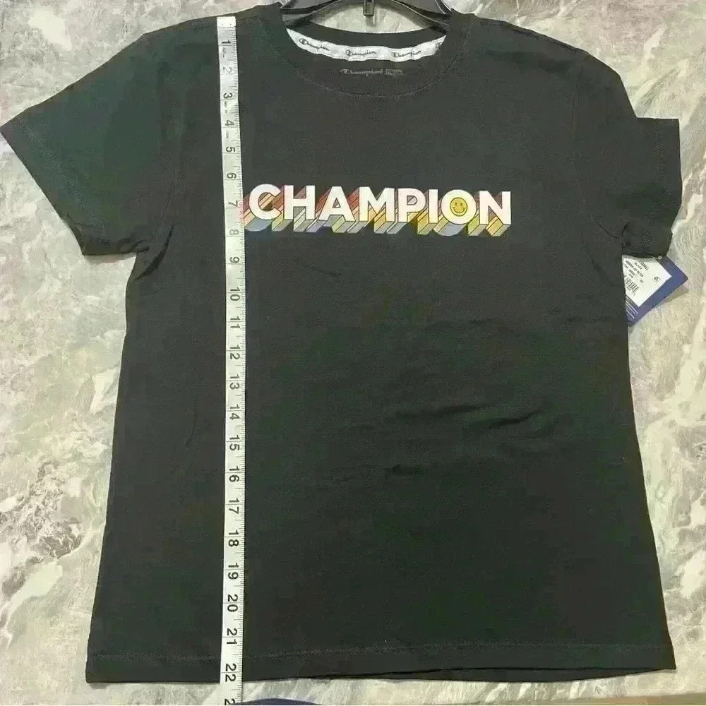 Champion Womens Get Happy Logo T-Shirt Black Size XS New Whit Tags - Picture 7 of 9